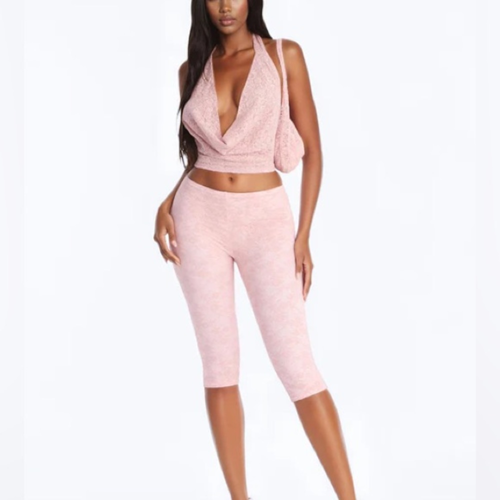 Fashion Nova Pink Lace Capris Set